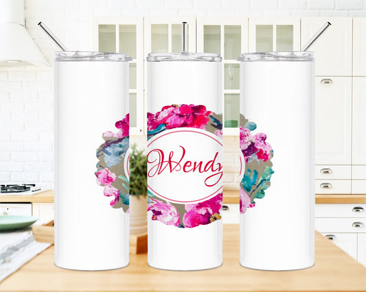 20 Oz Skinny Tumbler – Personalized Floral Design With Double Wall Insulation