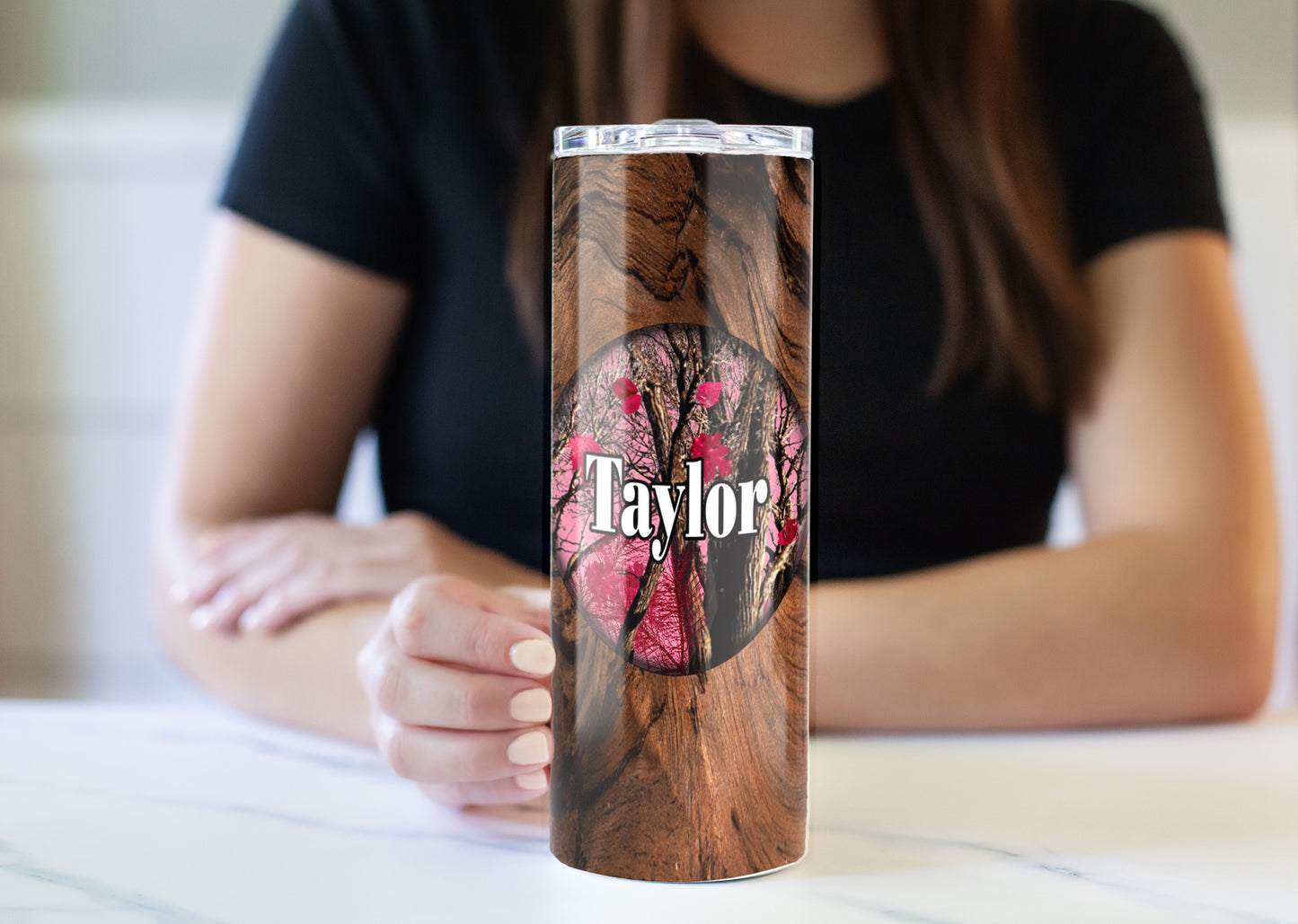 Green or Pink Camo 20 oz Skinny Tumbler