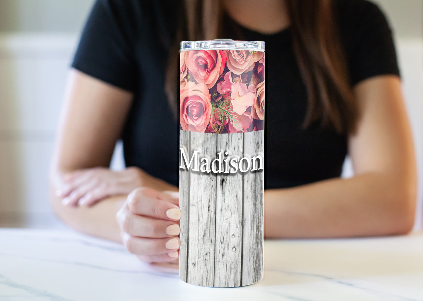 Pink Roses Fence 20 oz Skinny Tumbler