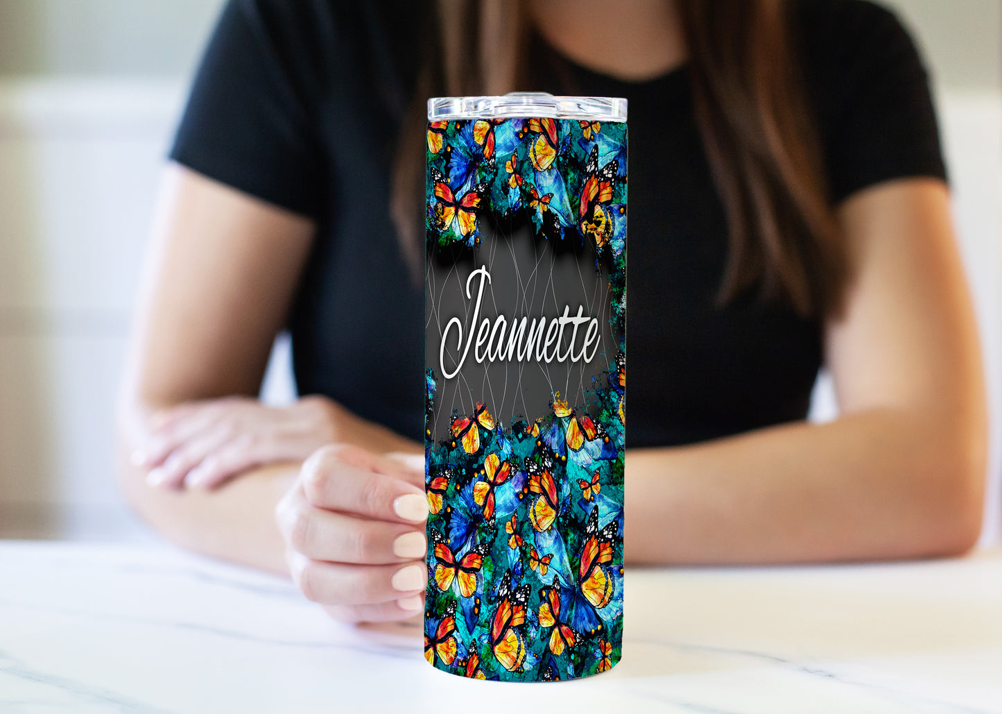 Blue Butterflies 20 oz Skinny Tumbler