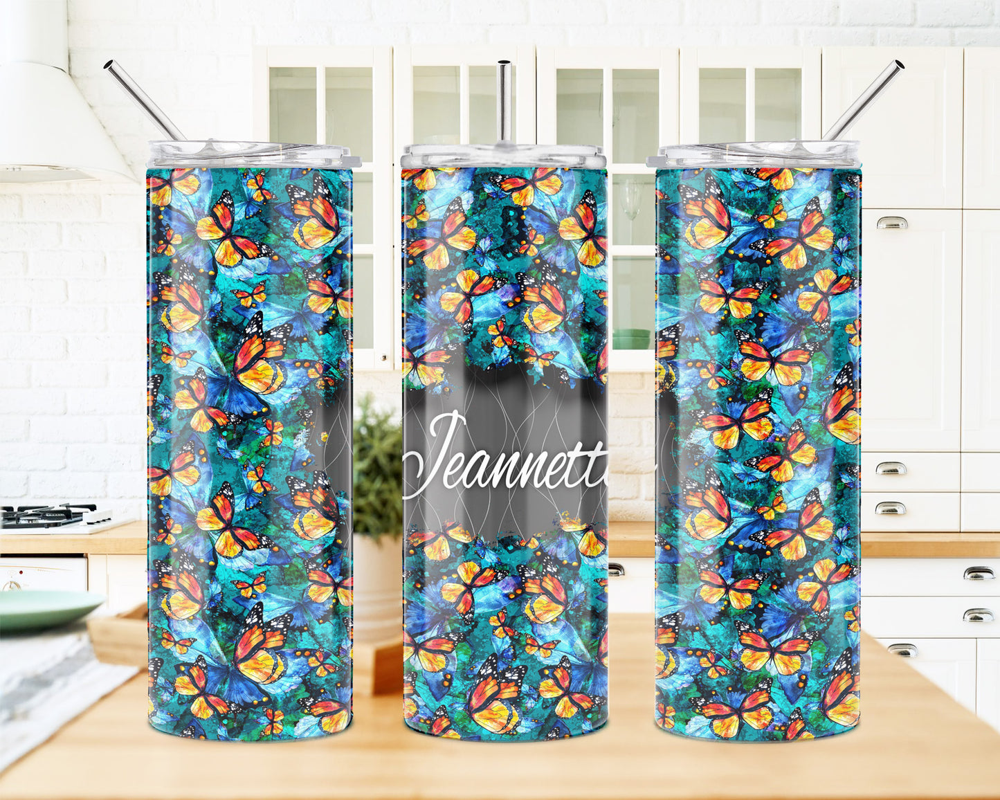 Blue Butterflies 20 oz Skinny Tumbler