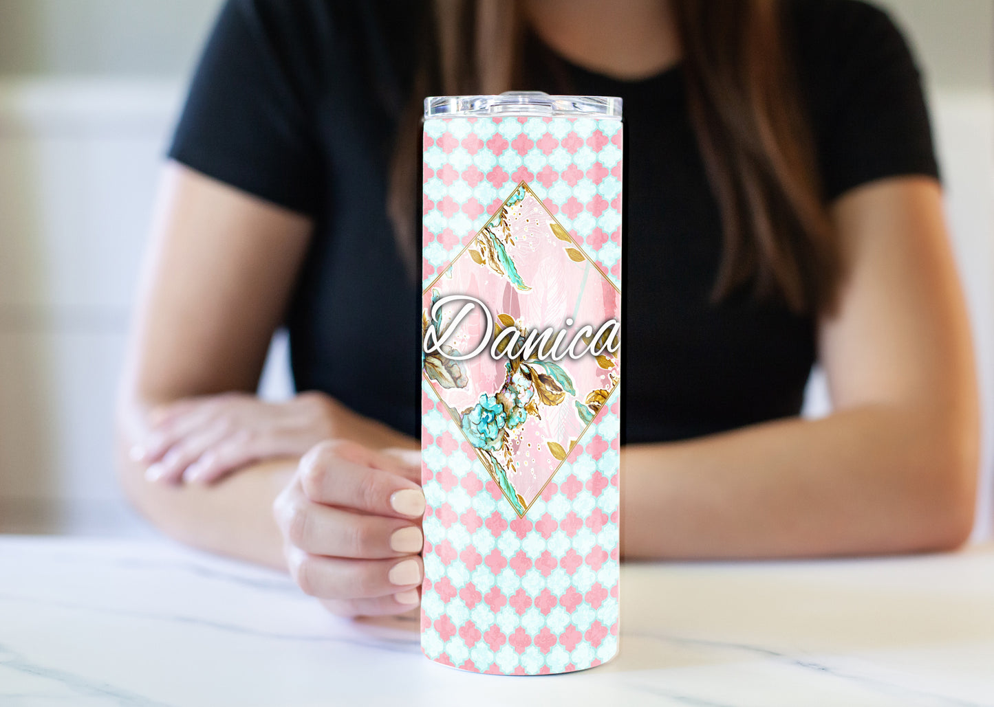 Pink Floral 20 oz Skinny Tumbler