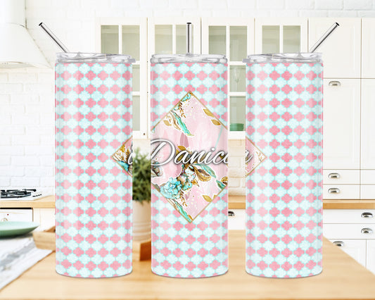 20 Oz Skinny Tumbler - Personalized Floral Design, Insulated Stainless Steel Cup