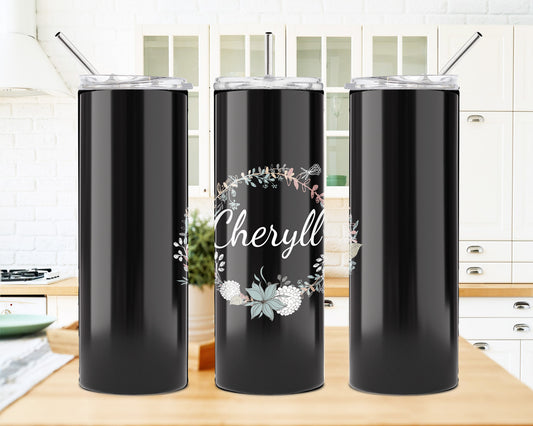 20 oz Skinny Tumbler – Personalized Floral Design, Insulated Stainless Steel Cup