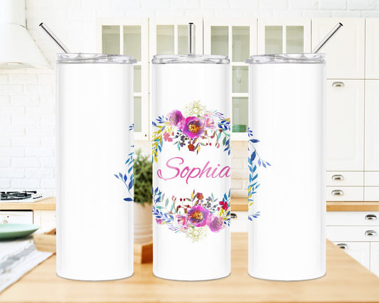 Pink Floral Wreath 20 oz Skinny Tumbler