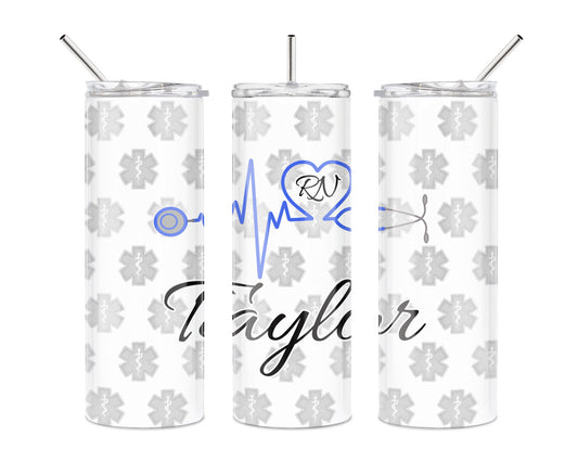 20 Oz Skinny Tumbler - Personalized Medical Themed Drinkware with EKG Stethoscope Design