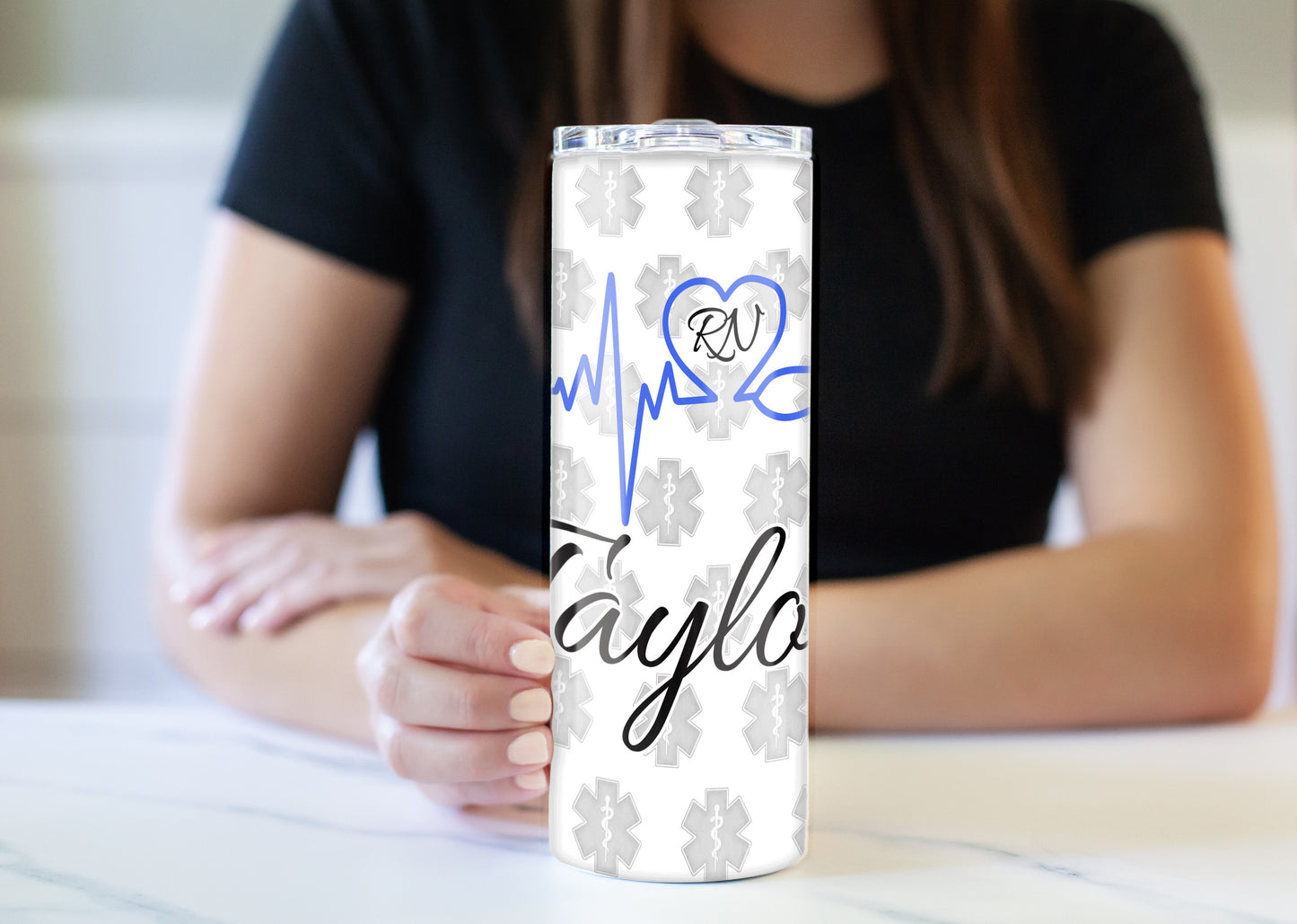 Caduceus Pattern EKG Stethoscope (11 Colors) 20 oz Skinny Tumbler
