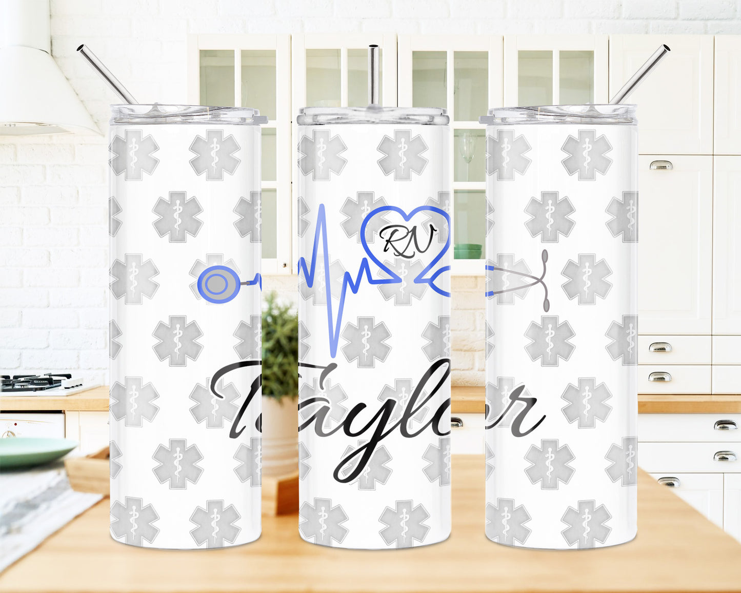 Caduceus Pattern EKG Stethoscope (11 Colors) 20 oz Skinny Tumbler