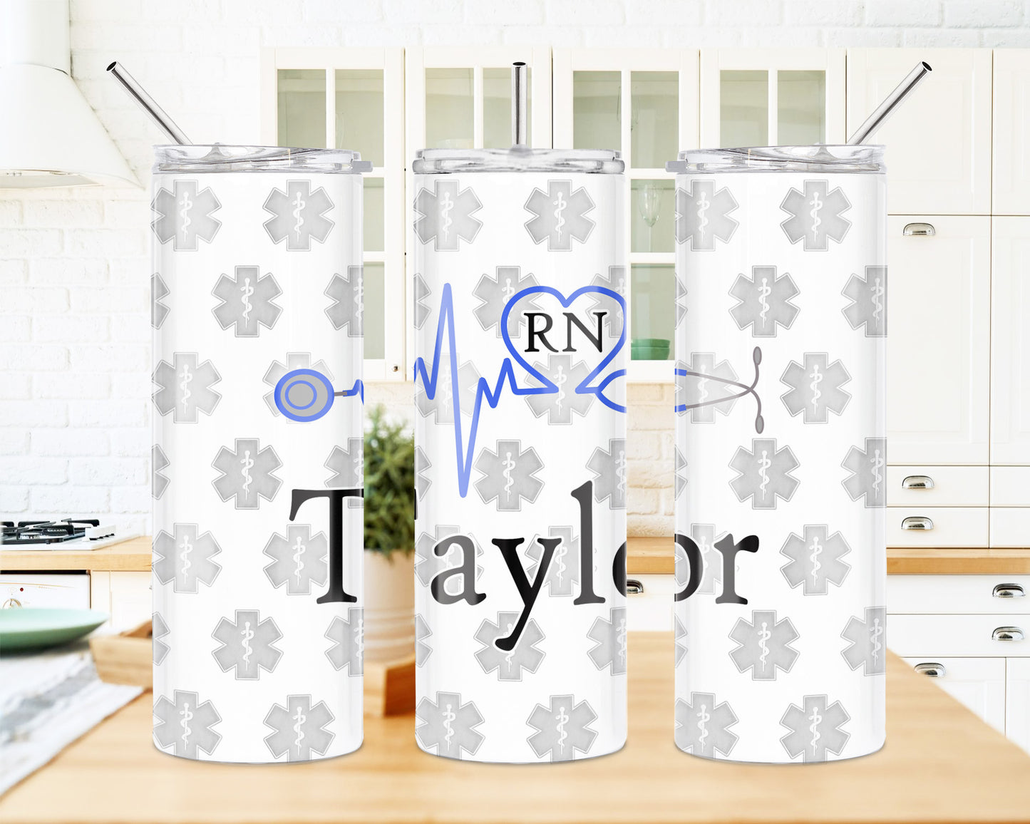 Caduceus Pattern EKG Stethoscope (11 Colors) 20 oz Skinny Tumbler