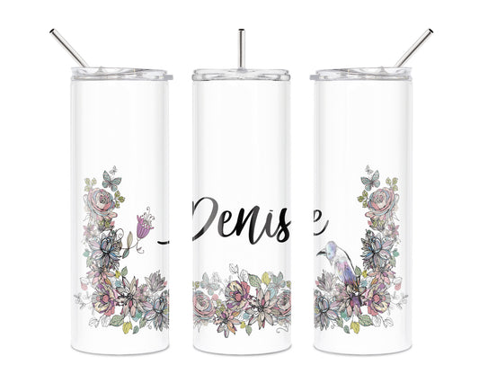 Floral Bird Watercolor 20 oz Skinny Tumbler