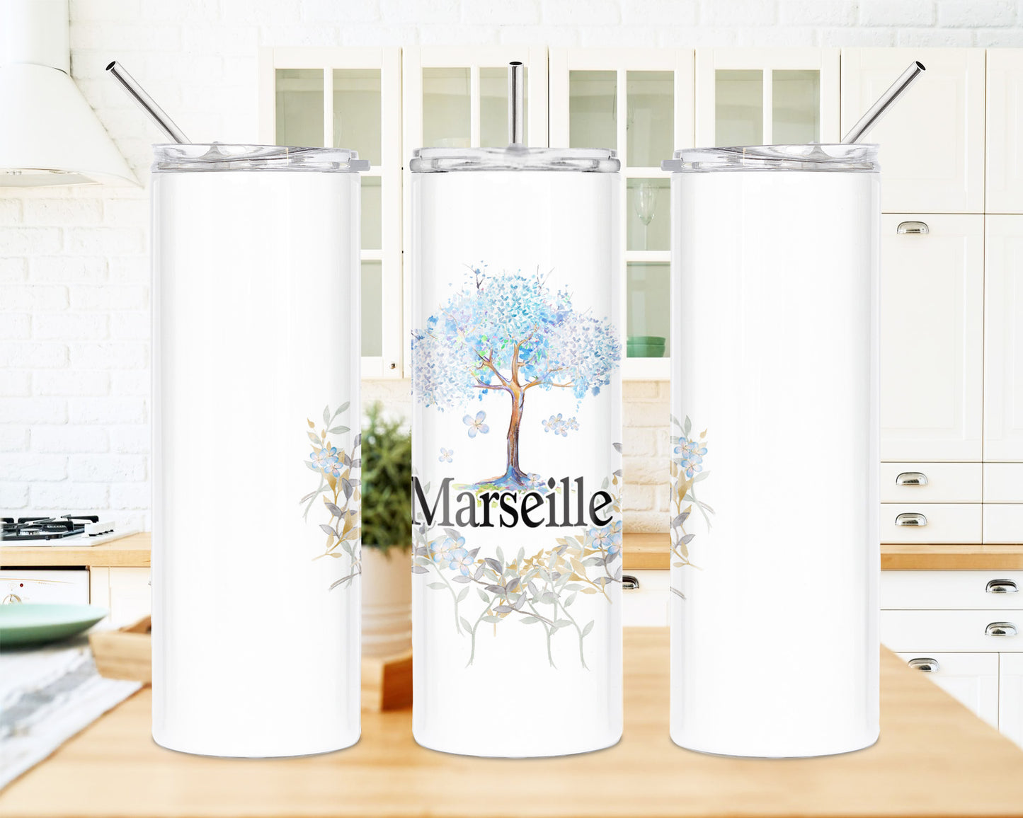 Blue Flowering Tree 20 oz Skinny Tumbler