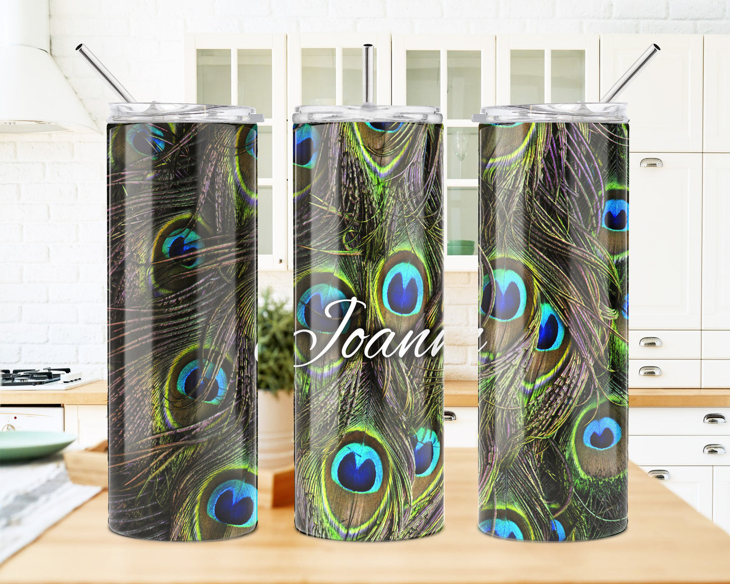 Green Peacock Feathers 20 oz Skinny Tumbler