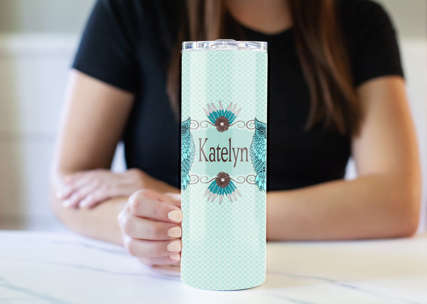 Turquoise Owl 20 oz Skinny Tumbler