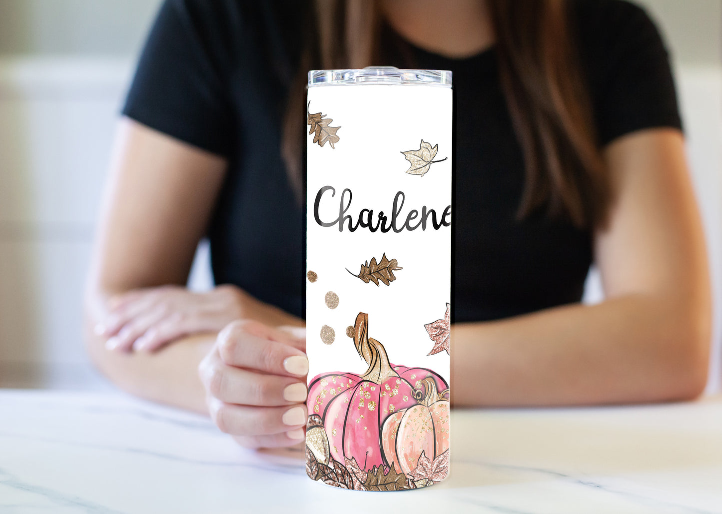 Pink Pumpkins 20 oz Skinny Tumbler