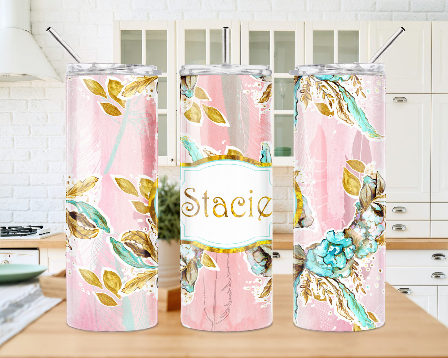 Pink Floral 20 oz Skinny Tumbler