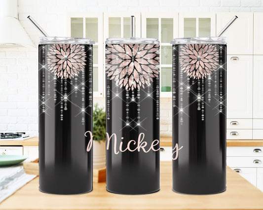 Rose Gold Skinny Tumbler | 20 oz Insulated Drinkware With Floral Pattern Cup