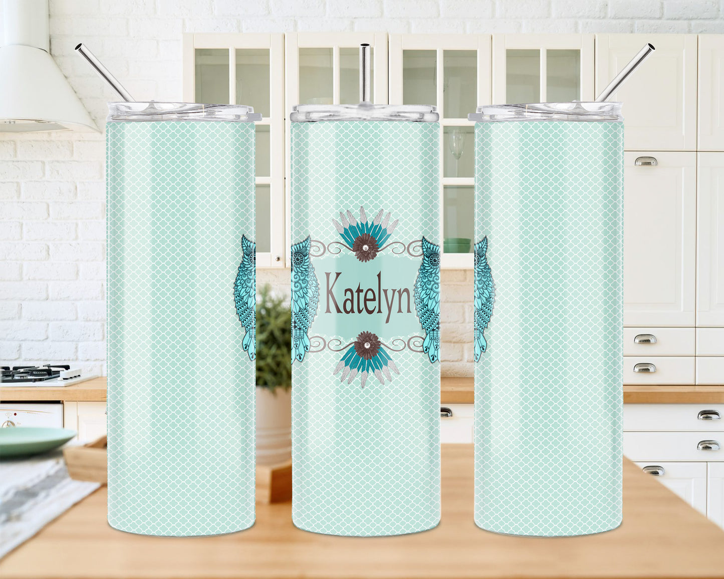 Turquoise Owl 20 oz Skinny Tumbler