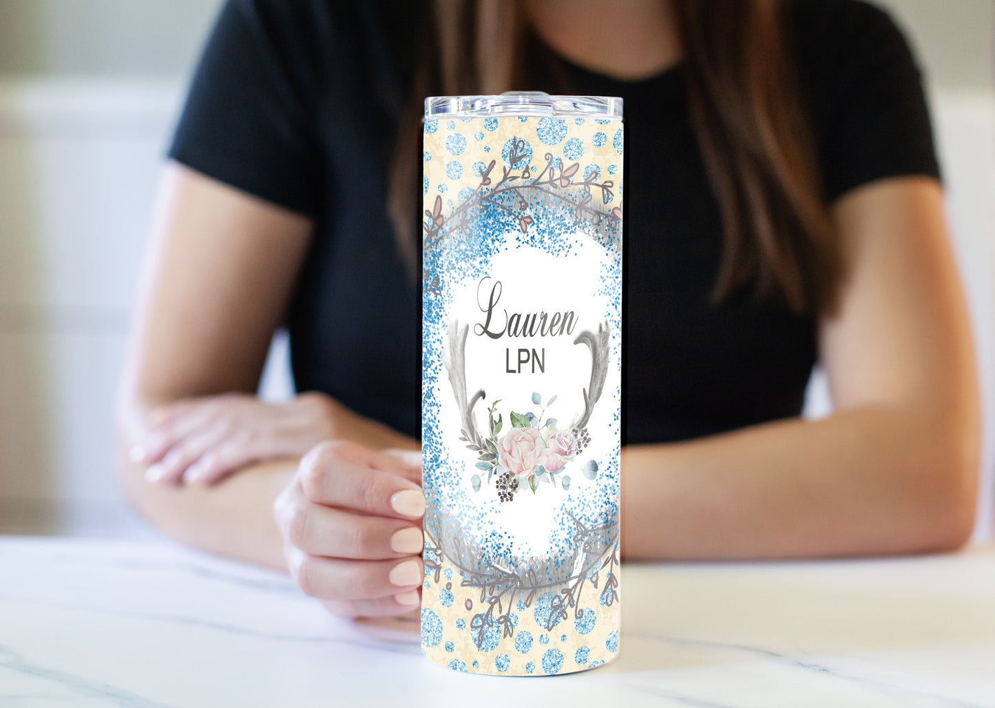 Deer Antlers Floral 20 oz Skinny Tumbler
