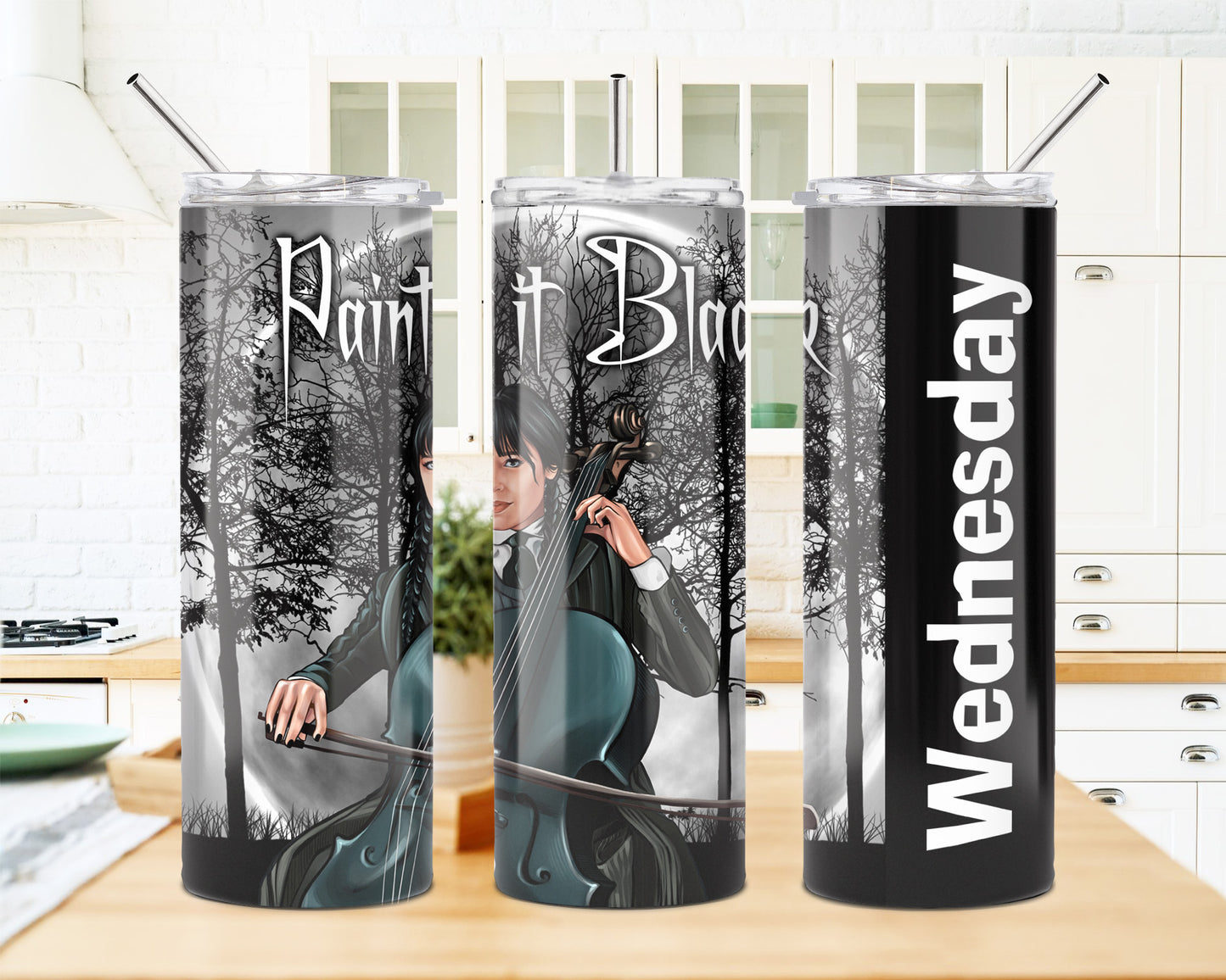 Wednesday Addams Cello Paint it Black 20oz Skinny Tumbler