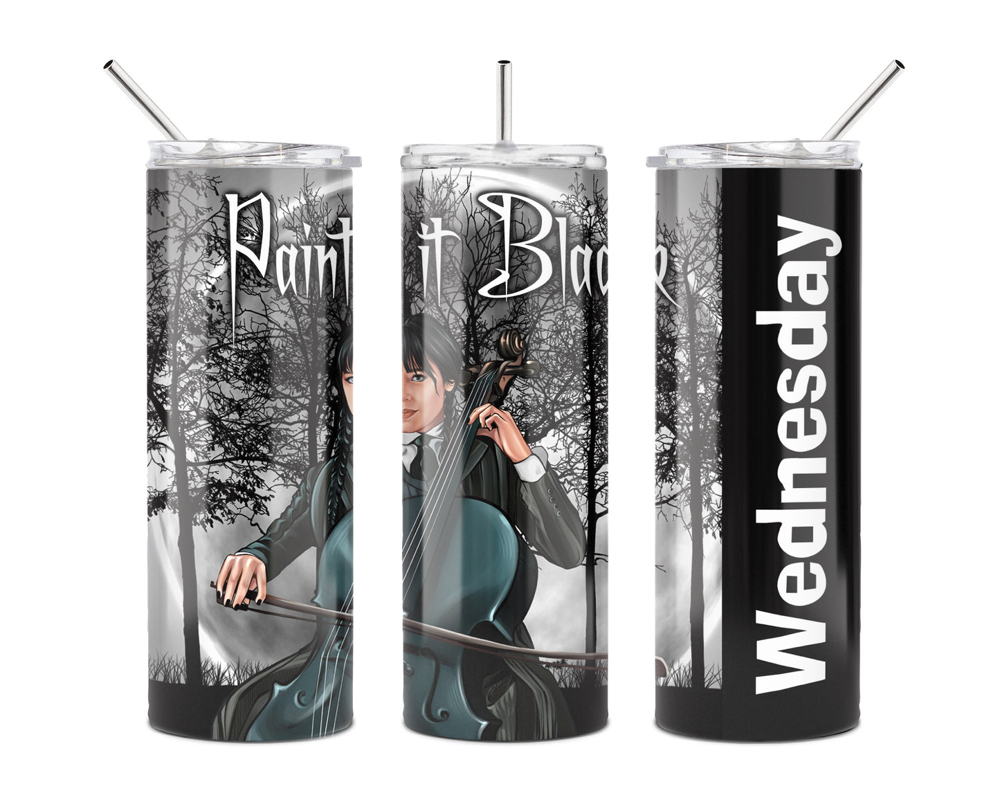 Wednesday Addams Cello Paint it Black 20oz Skinny Tumbler