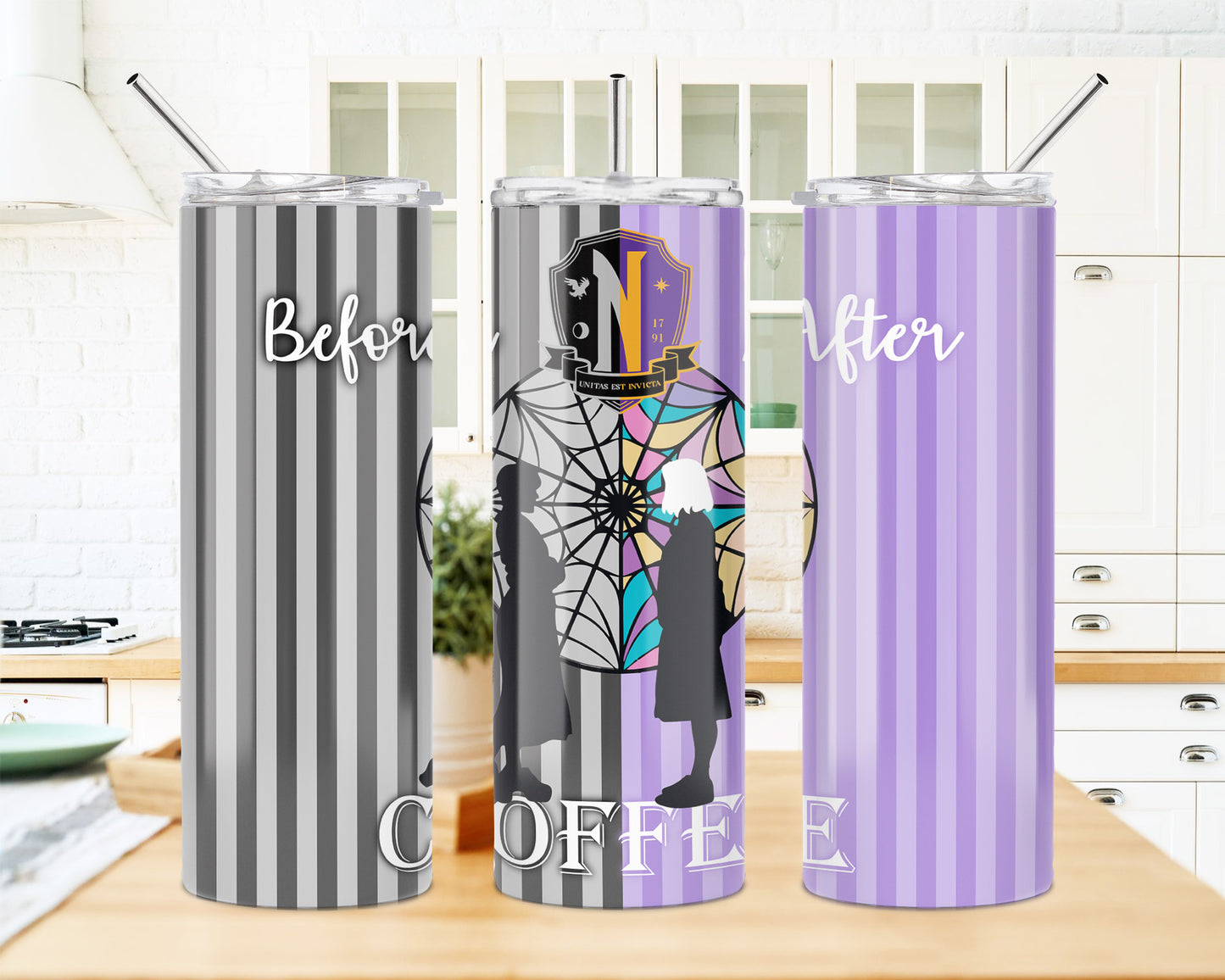 Wednesday Addams Before N' After Coffee 20oz Skinny Tumbler