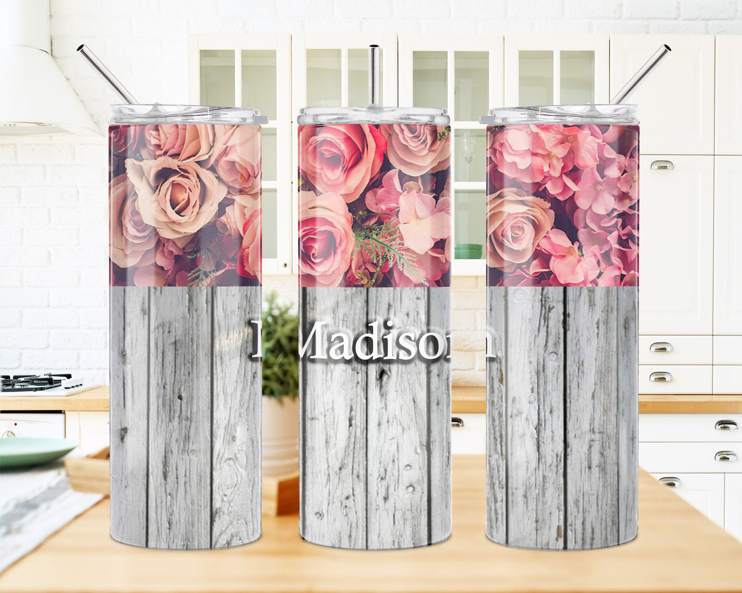 Pink Roses Fence 20 oz Skinny Tumbler