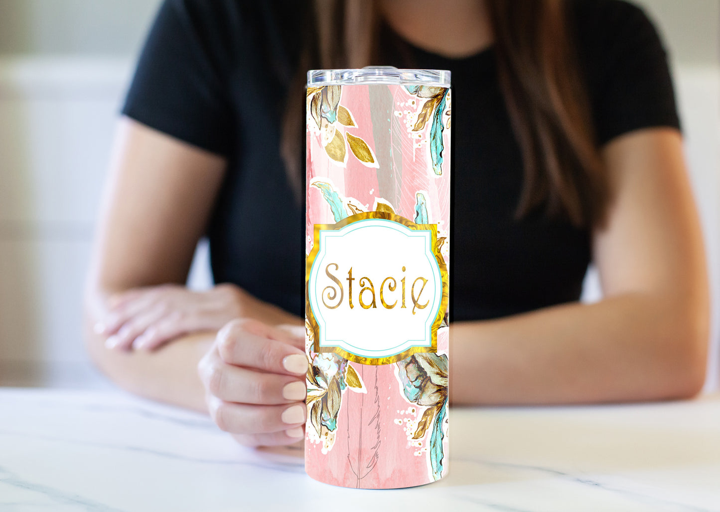 Pink Floral 20 oz Skinny Tumbler