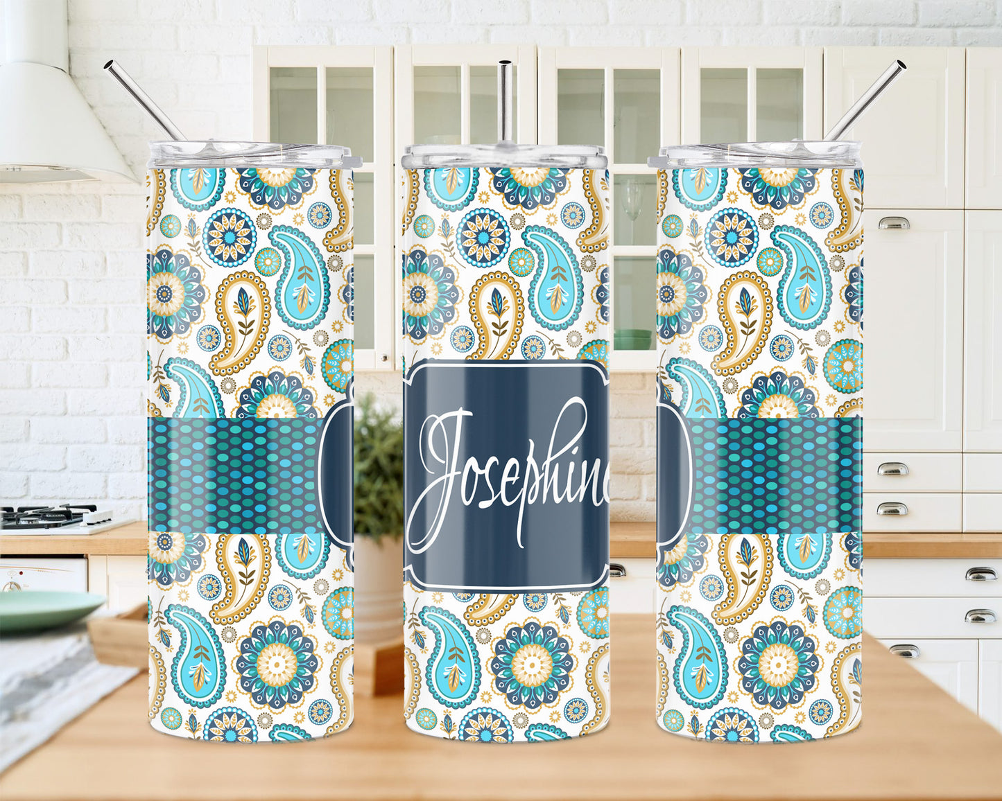 Teal Paisley 20 oz Skinny Tumbler