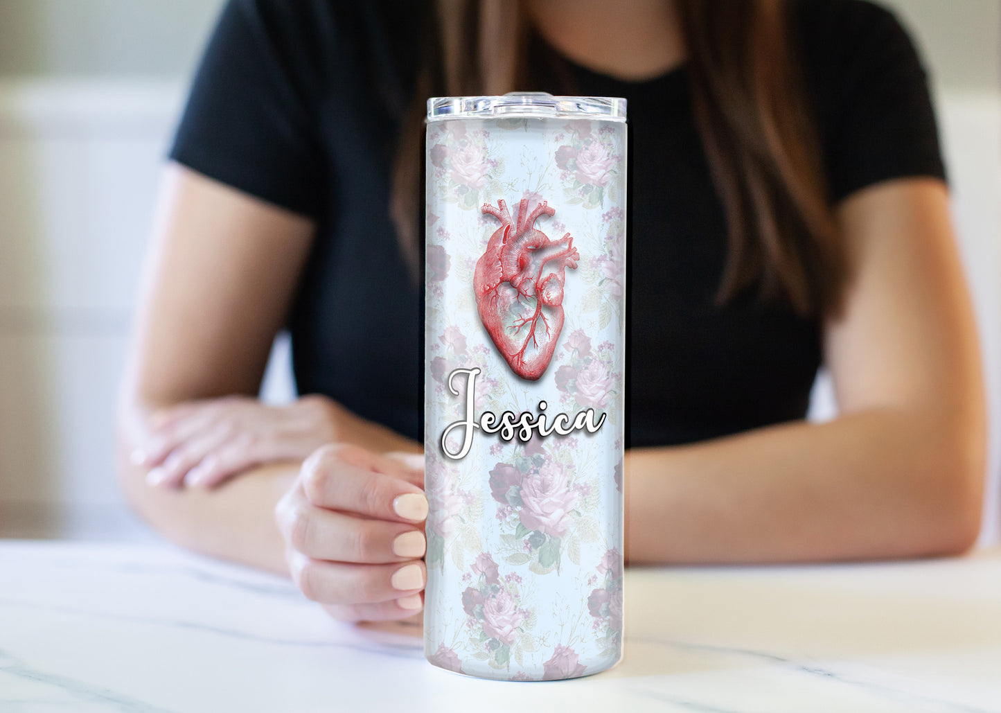 Floral Heart 20 oz Skinny Tumbler
