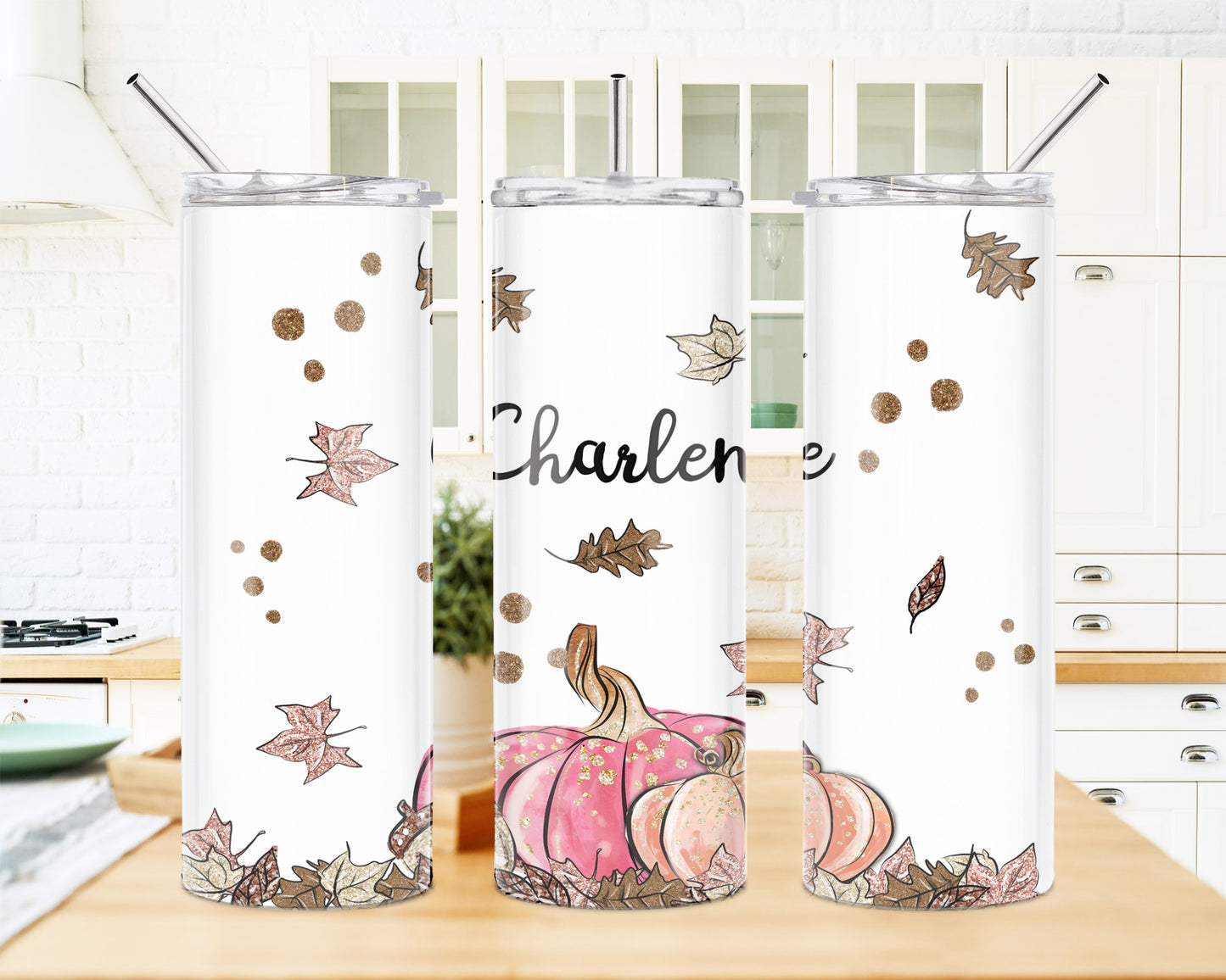 Pink Pumpkins 20 oz Skinny Tumbler