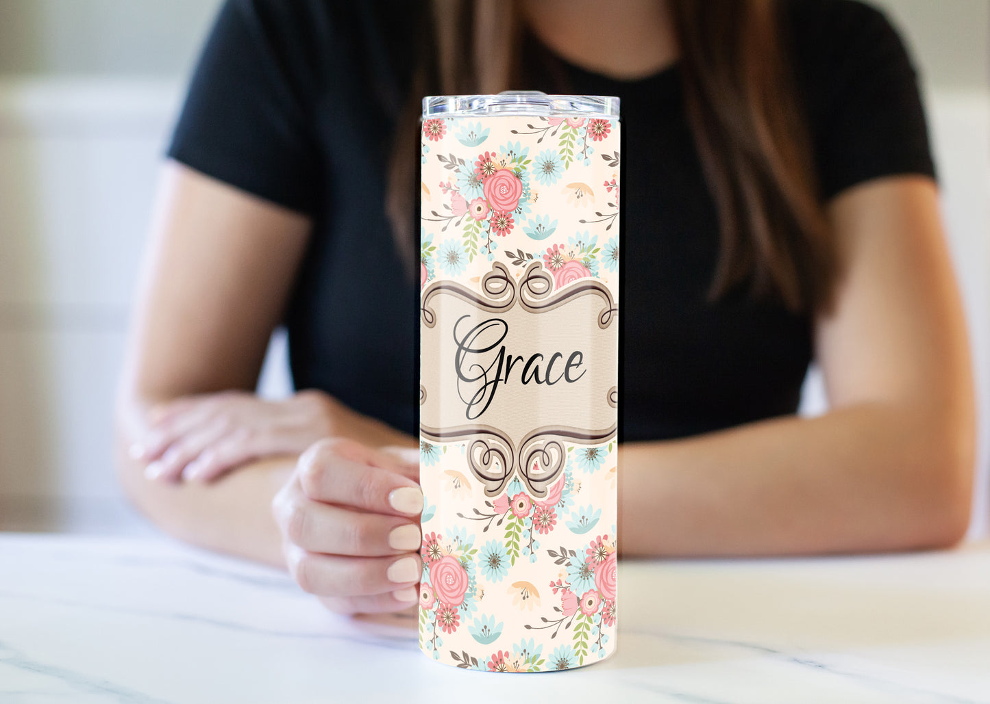Pink Farmhouse Floral 20 oz Skinny Tumbler