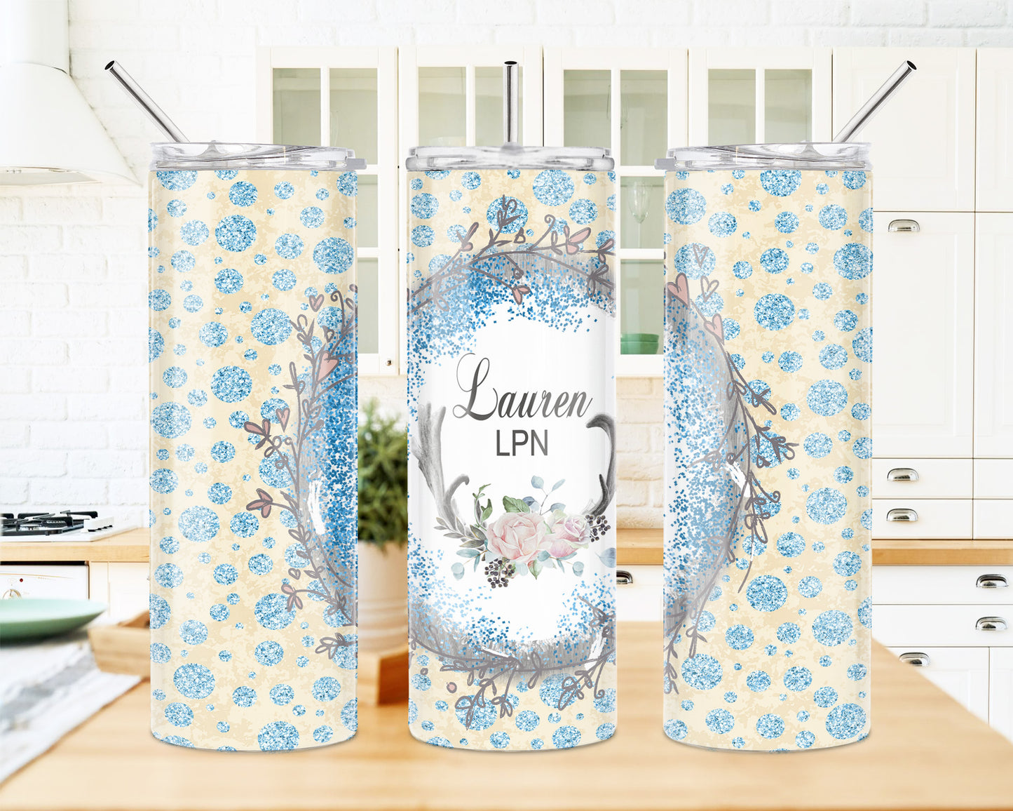 Deer Antlers Floral 20 oz Skinny Tumbler