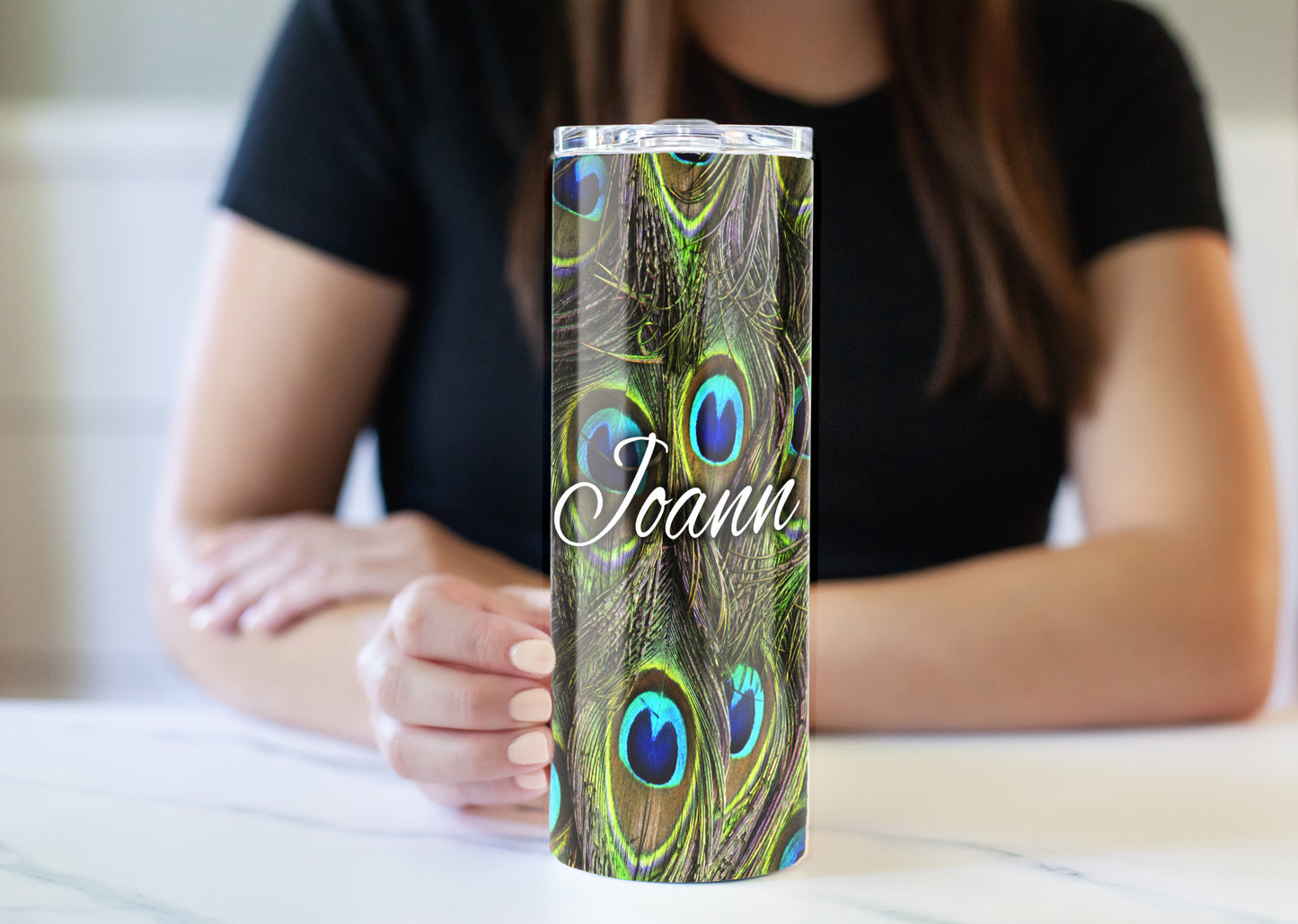 Green Peacock Feathers 20 oz Skinny Tumbler