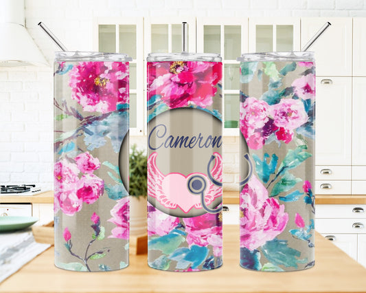 Pink Floral 20 oz Skinny Tumbler