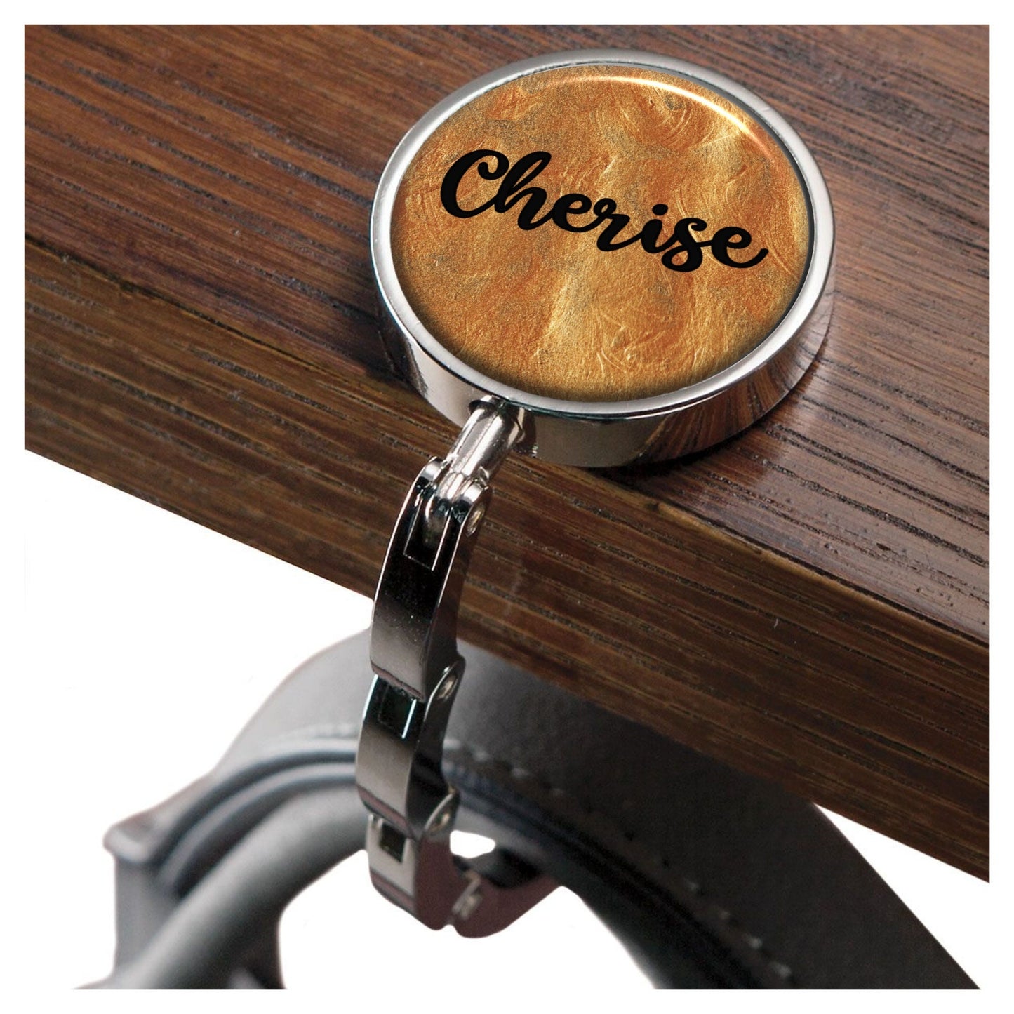 Personalized Liquid Gold Purse Hanger Bag Hook for Table or Desk
