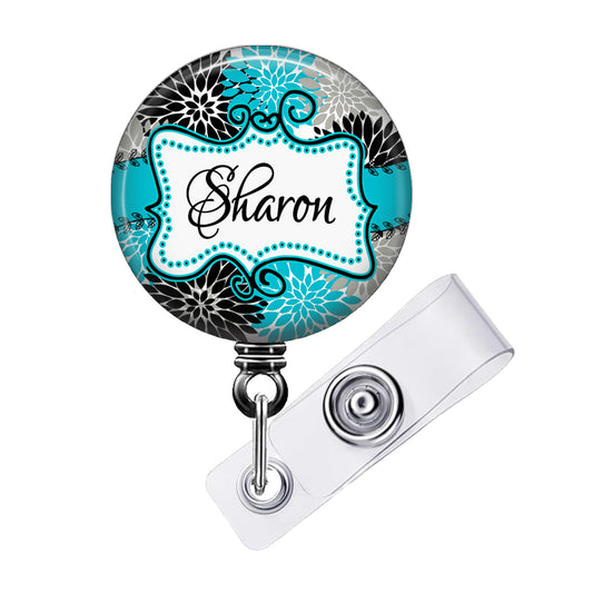 Doodle Frame Floral Retractable ID Badge Reel Holder