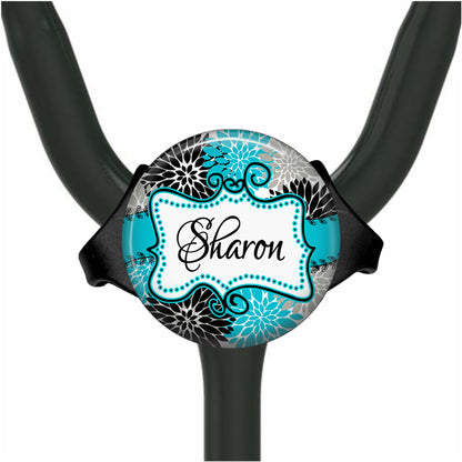 Personalized Stethoscope Name Tag - Floral Yoke Stethoscope ID Tag Custom Monogram 007