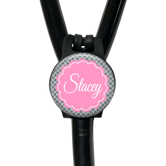 Flower Medallion Yoke Stethoscope Id Name Air Tag Holder Personalized - 12 Colors