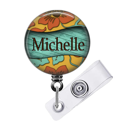 Retractable Badge Reel - Custom Floral ID Badge Holder with Swivel Clip - 020