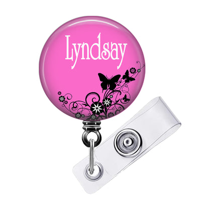 Retractable Badge Reel - Colorful Butterfly Design Custom ID Badge Holder - 024
