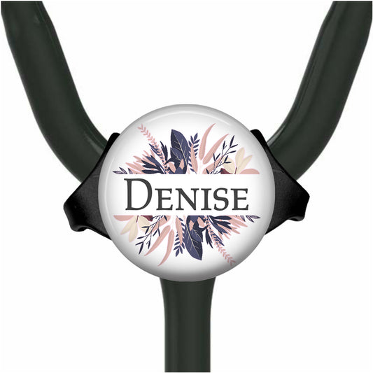 Pink Gray Feathers Yoke Stethoscope Id Name Tag