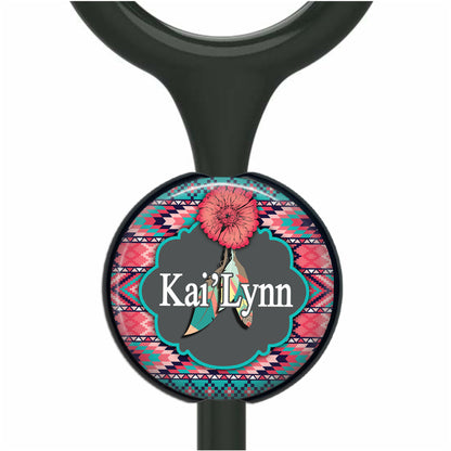 Stethoscope Id Tag - Custom Monogram Medical Badge, Southwest Design  042