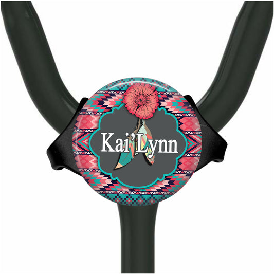 Southwest Pattern Yoke Stethoscope Id Name Tag Personalized