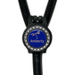 A black stethoscope with a blue and gold circular badge that says "Amberly".
