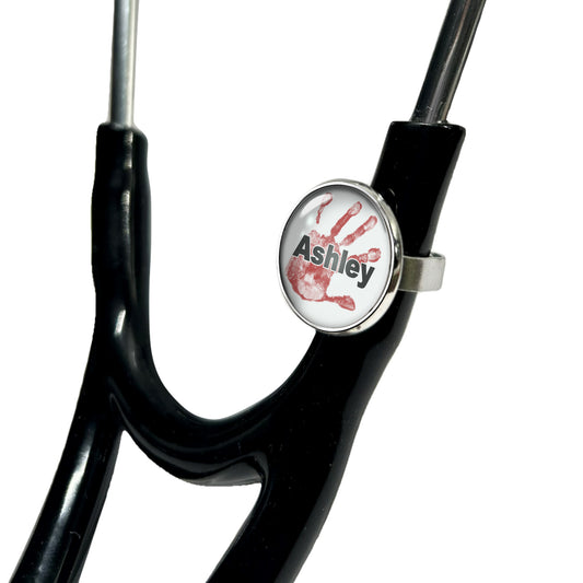 Emergency Handprint Stethoscope Id Name Tag Charm Personalized