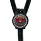 A black stethoscope with a colorful, circular charm featuring a skull design and the word "Irish" written on it.