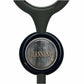 A black stethoscope with a round metal badge featuring the name "Jeanne" printed on it.
