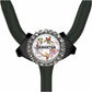 A personalized nameplate with a floral design and a bird motif, attached to a stethoscope.