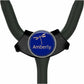 A stethoscope with a blue and gold logo on the handle, which says "Amberly".