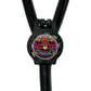 A black stethoscope with a colorful, circular charm featuring a skull design and the word "Irish" written on it.